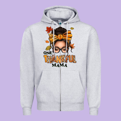 One Thankful Mama Afro Messy Bun Zipper Hoodie Designed By Texasbilliewilder