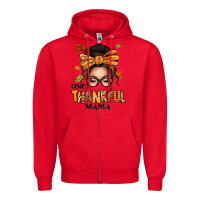 Red one thankful mama afro messy bun Zipper Hoodie - texasbilliewilder