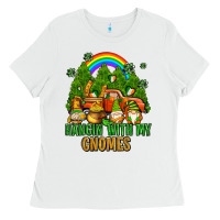 White hangin with my gnomes with rainbow Ladies Tee - AdoDesignShop