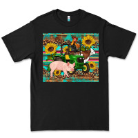 Black western farm tractor pig rooster cow sunflowers Premium Tee - Artiststas