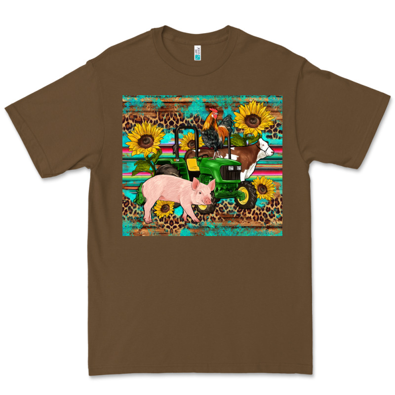 Western Farm Tractor Pig Rooster Cow Sunflowers Premium Tee by Artiststas | Teevron