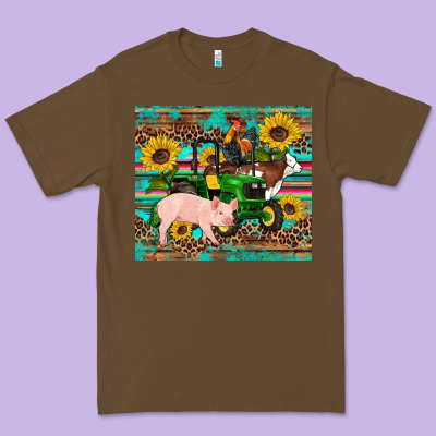 Western Farm Tractor Pig Rooster Cow Sunflowers Premium Tee Designed By Artiststas