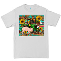 Dove Grey western farm tractor pig rooster cow sunflowers Premium Tee - Artiststas
