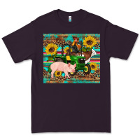 Plum western farm tractor pig rooster cow sunflowers Premium Tee - Artiststas
