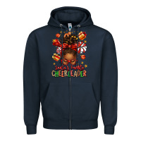 Navy santa's favorite cheerleader afro messy bun Zipper Hoodie - texasbilliewilder