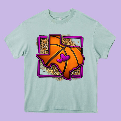 Leopard Basketball Texas Map Heavy Core Tee Designed By Jasminsmagicworld