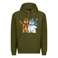 Army Green christmas reindeer snowman Premium Hoodie - CowGirlArtShop
