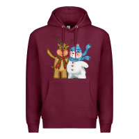 Burgundy christmas reindeer snowman Premium Hoodie - CowGirlArtShop