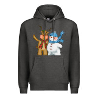 Charcoal Heather christmas reindeer snowman Premium Hoodie - CowGirlArtShop