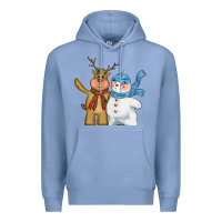 Colony Blue christmas reindeer snowman Premium Hoodie - CowGirlArtShop