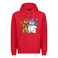 Red christmas reindeer snowman Premium Hoodie - CowGirlArtShop