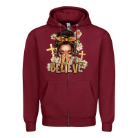 Burgundy believe praying caucasian messy bun Zipper Hoodie - texasbilliewilder