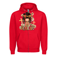 Red believe praying caucasian messy bun Zipper Hoodie - texasbilliewilder