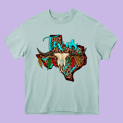 Bullskull Texas Map Heavy Core Tee Designed By Jahusdesignshop