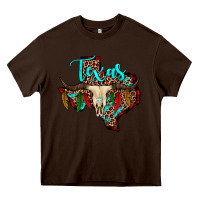 Chocolate Brown bullskull texas map Heavy Core Tee - JahusDesignShop