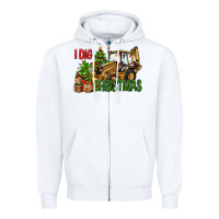 White I dig Christmas Zipper Hoodie - NancyCooperArtShop