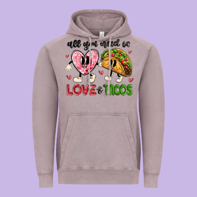 All You Need Is Love And Tacos Vintage Hoodie Designed By Maliassmallbusiness
