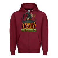 Burgundy Howdy witches Zipper Hoodie - NancyCooperArtShop