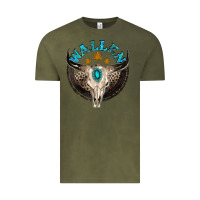 Vintage Olive wallen with bull skull Vintage Tee - NancyCooperArtShop
