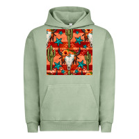 Pigment Oil Green bull skull cactus seamless pattern Urban Hoodie - BundleAndBundleShop