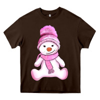 Chocolate Brown winter pink snowman and hat Heavy Core Tee - AdoDesignShop