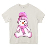Cream winter pink snowman and hat Heavy Core Tee - AdoDesignShop