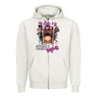 Oatmeal Heather minding my own small business messy bun Zipper Hoodie - texasbilliewilder
