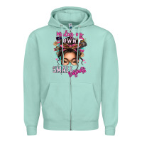 Seafoam minding my own small business messy bun Zipper Hoodie - texasbilliewilder