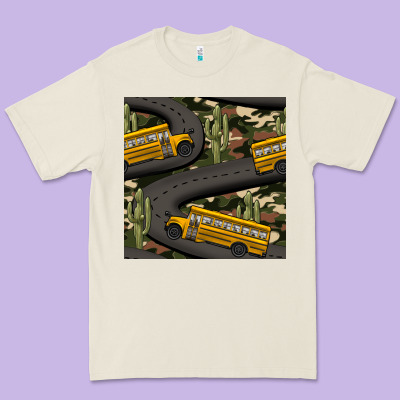 Cactus Camouflage School Bus Seamless Pattern Premium Tee Designed By Bundleandbundleshop