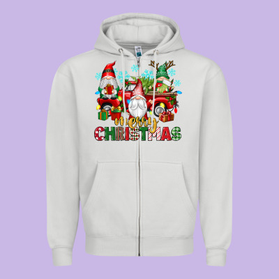 Merry Christmas Gnome Truck Zipper Hoodie Designed By Texasbilliewilder