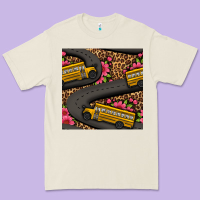 Flower Leopard School Bus Seamless Pattern Premium Tee Designed By Bundleandbundleshop