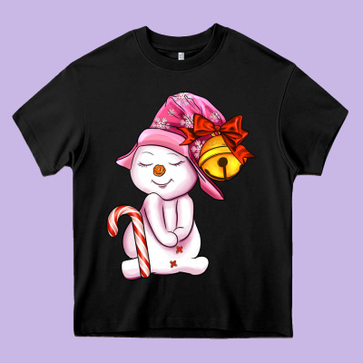 Winter Pink Snowman Heavy Core Tee Designed By Adodesignshop