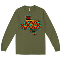 Army Green Texas Map With Aztec Background Long Sleeve Tee - JahusDesignShop