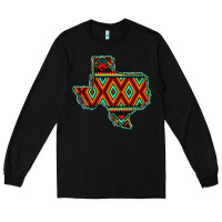Black Texas Map With Aztec Background Long Sleeve Tee - JahusDesignShop