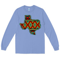 Colony Blue Texas Map With Aztec Background Long Sleeve Tee - JahusDesignShop