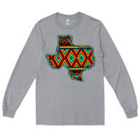 Heather Grey Texas Map With Aztec Background Long Sleeve Tee - JahusDesignShop