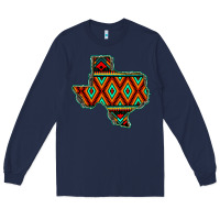 Navy Texas Map With Aztec Background Long Sleeve Tee - JahusDesignShop