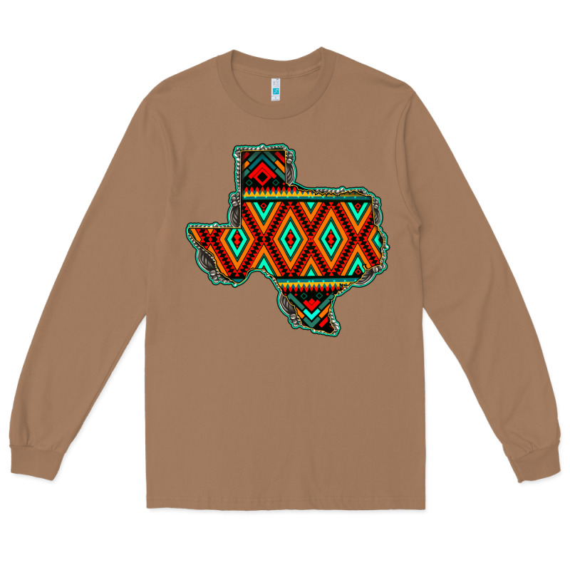 Texas Map With Aztec Background Long Sleeve Tee by JahusDesignShop | Teevron