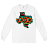 White Texas Map With Aztec Background Long Sleeve Tee - JahusDesignShop