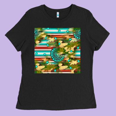 Camouflage Serape Gemstone Seamless Pattern Ladies Tee Designed By Bundleandbundleshop