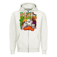 Oatmeal Heather Howdy ghouls Zipper Hoodie - NancyCooperArtShop