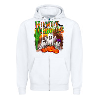 White Howdy ghouls Zipper Hoodie - NancyCooperArtShop