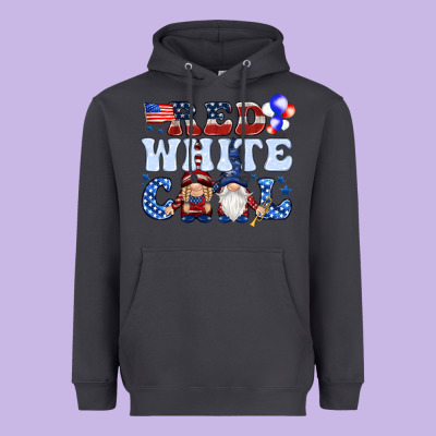 Red White Cool With Gnomies 4th Of July Heavyweight Hoodie Designed By Howdyjamesfarm