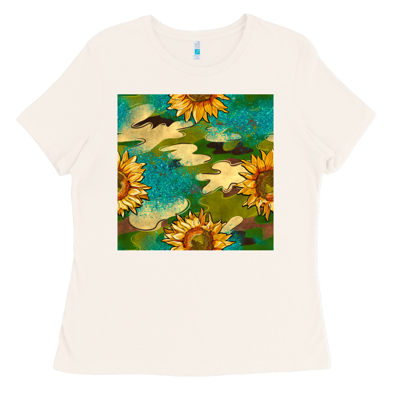 Camouflage Turquoise Glitter Sunflowers Seamless Pattern Ladies Tee by BundleAndBundleShop | Teevron