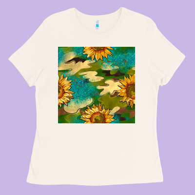 Camouflage Turquoise Glitter Sunflowers Seamless Pattern Ladies Tee Designed By Bundleandbundleshop