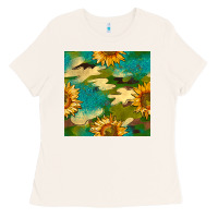 Bone camouflage turquoise glitter sunflowers seamless pattern Ladies Tee - BundleAndBundleShop