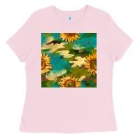 Bubblegum Pink camouflage turquoise glitter sunflowers seamless pattern Ladies Tee - BundleAndBundleShop