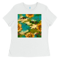 White camouflage turquoise glitter sunflowers seamless pattern Ladies Tee - BundleAndBundleShop