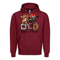 Burgundy OCD Obsessive Cow Disorder Zipper Hoodie - texasbilliewilder