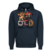 Navy OCD Obsessive Cow Disorder Zipper Hoodie - texasbilliewilder